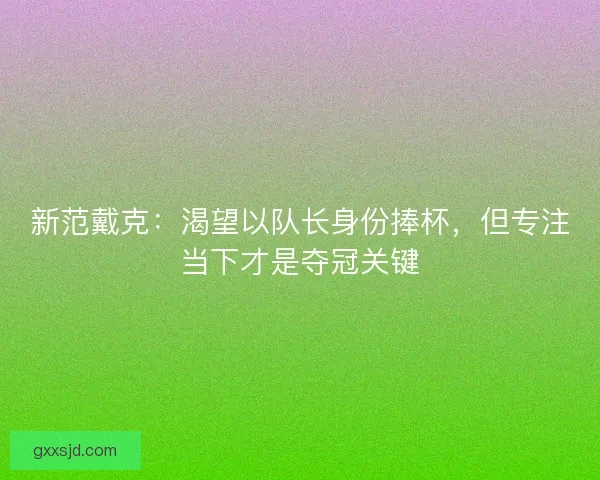 新范戴克：渴望以队长身份捧杯，但专注当下才是夺冠关键