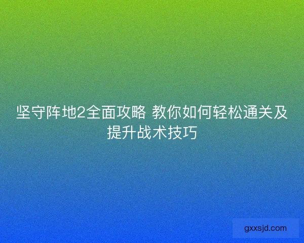 坚守阵地2全面攻略 教你如何轻松通关及提升战术技巧